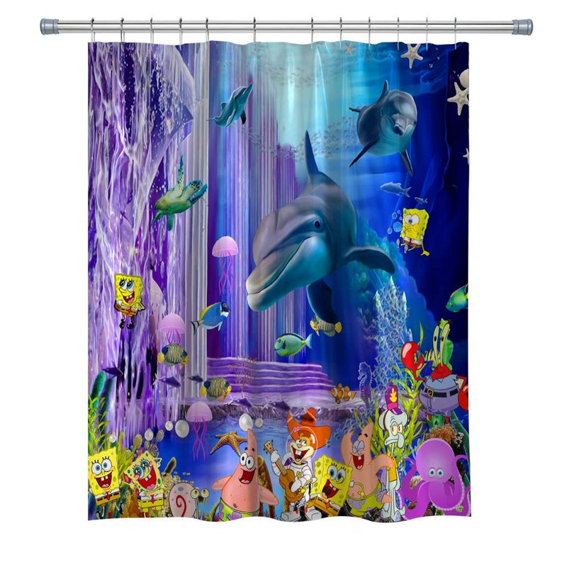 GOOD CARE Goodcare Underwater World Shower Curtain Whale Dolphin Ocean Animals, Machine Washable Polyester Fabric Bathroom Decor Set with Hooks, 71 x 71 inches - Image 1